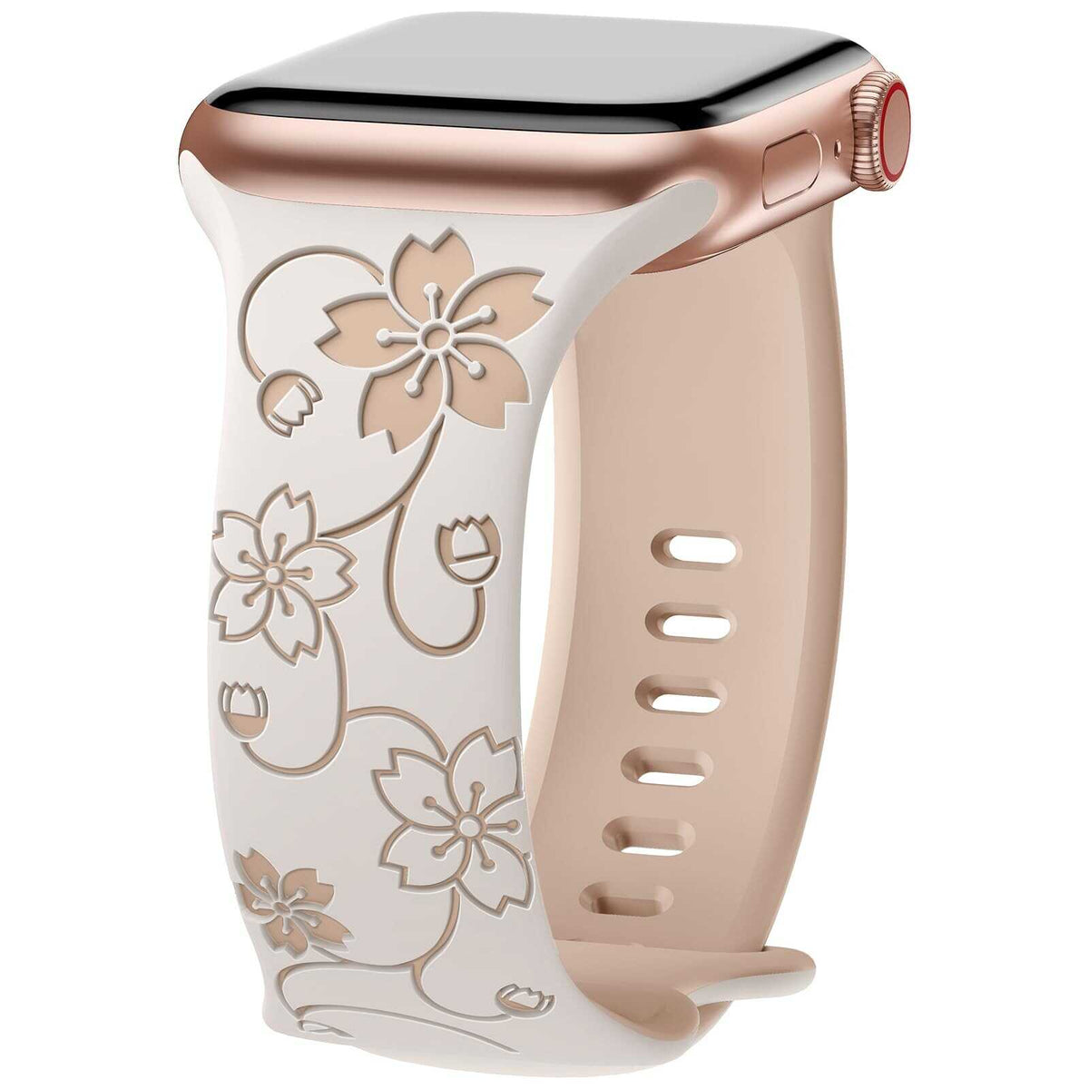iBandGear Floral Pattern Silicone Band for Apple Watch - Starlight-Milky Tea