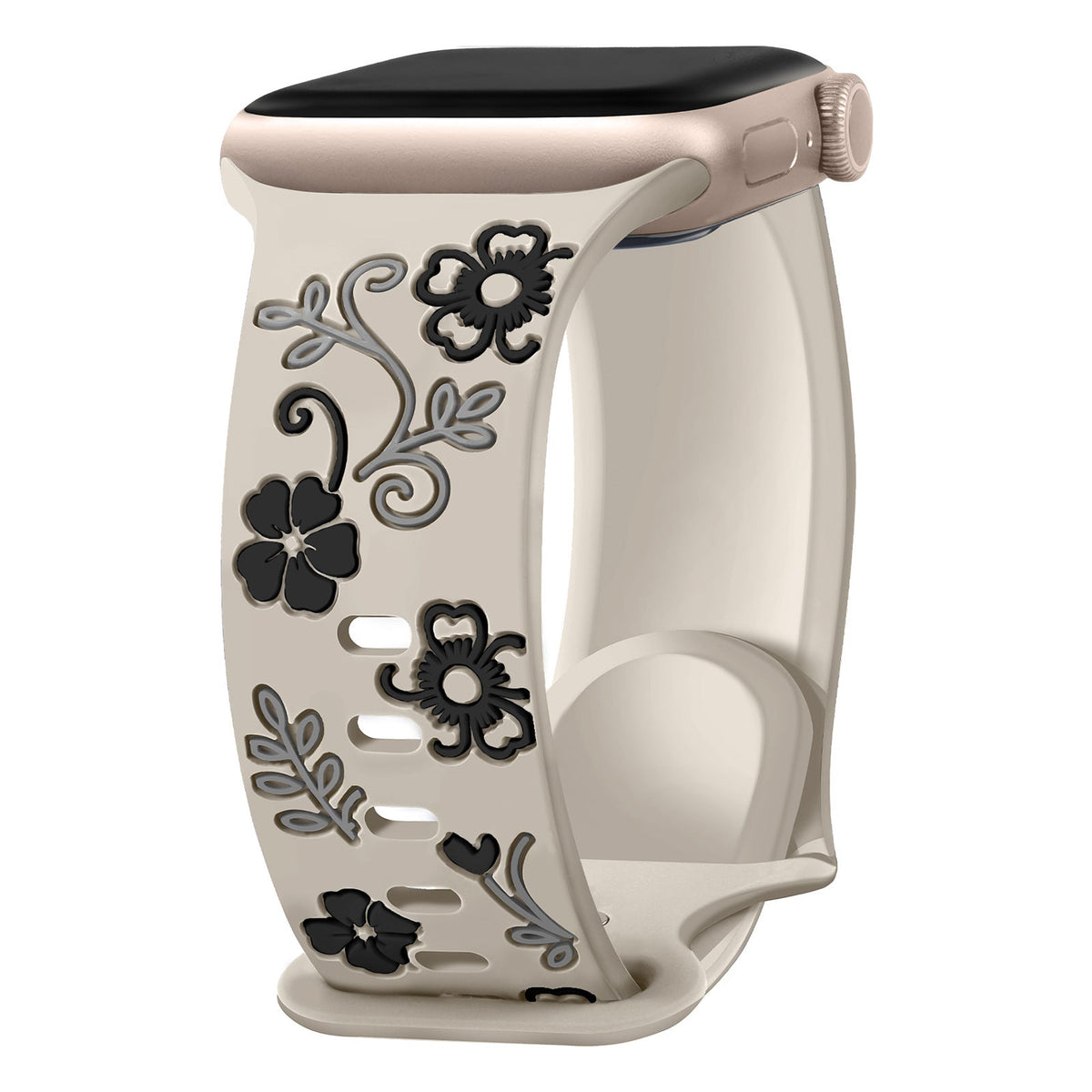 iBandGear Floral Resin-Printed Silicone Band for Apple Watch - Starlight - Black Floral