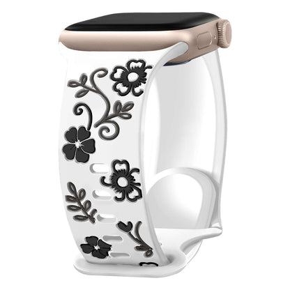 iBandGear Floral Resin-Printed Silicone Band for Apple Watch - White - Black Floral