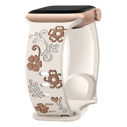 iBandGear Floral Resin-Printed Silicone Band for Apple Watch - Starlight - Milk Tea Floral