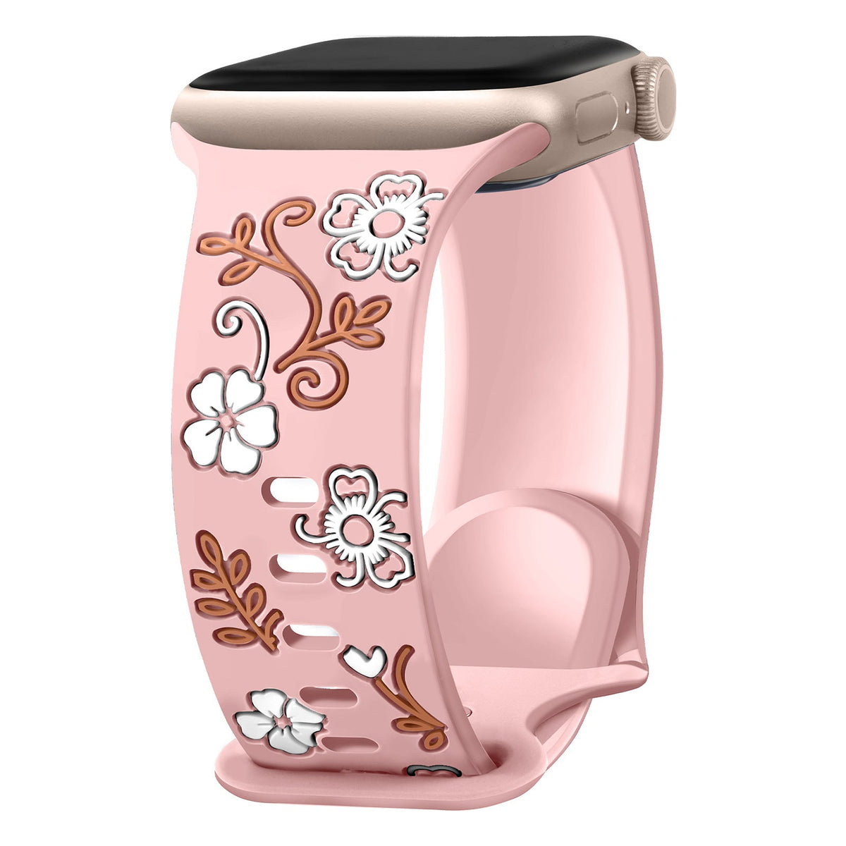 iBandGear Floral Resin-Printed Silicone Band for Apple Watch - Pink - White Floral
