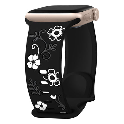 iBandGear Floral Resin-Printed Silicone Band for Apple Watch - Black - White Floral