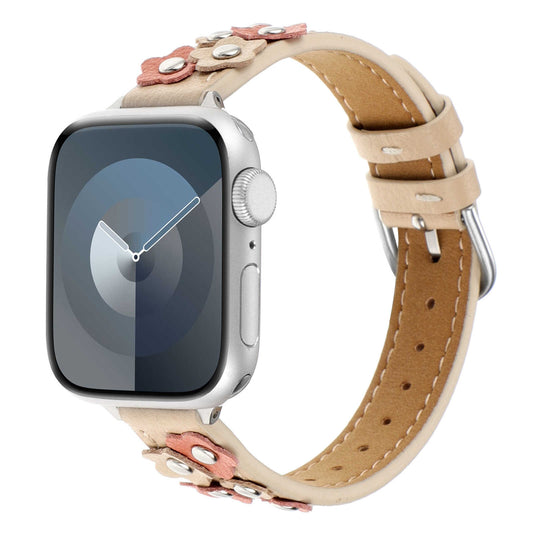 iBandGear Floral Studded Leather Band for Apple Watch - Khaki