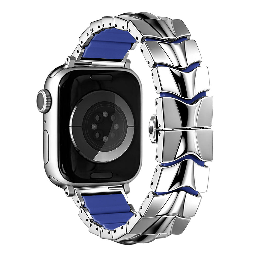 iBandGear FluidLink Metal & Silicone Band for Apple Watch - Silver - Blue