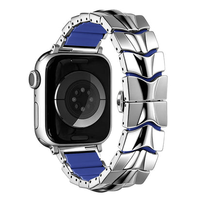 iBandGear FluidLink Metal & Silicone Band for Apple Watch - Silver - Blue
