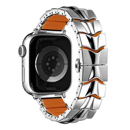 iBandGear FluidLink Metal & Silicone Band for Apple Watch - Silver - Orange
