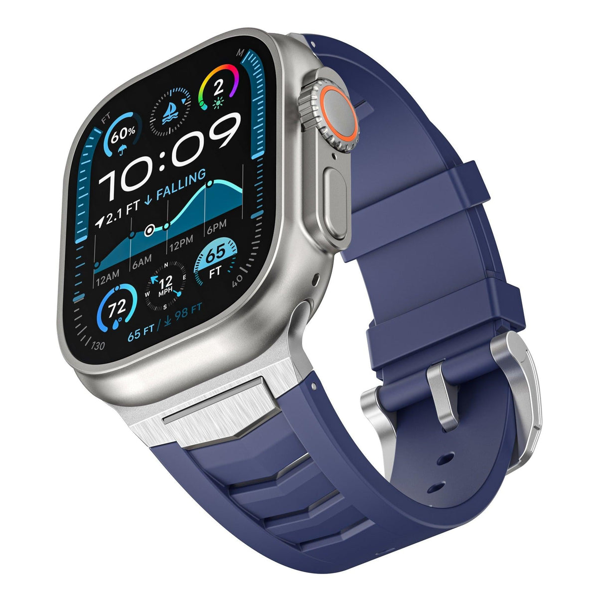 iBandGear Fluoroelastomer Band with Stainless Steel for Apple Watch - Blue - Silver