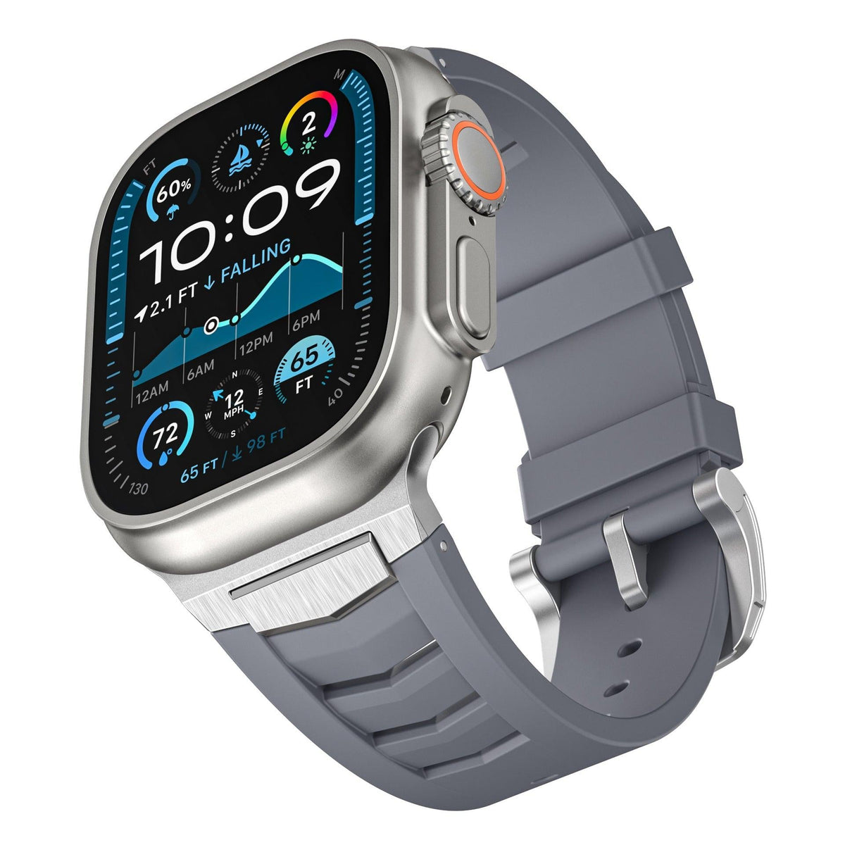 iBandGear Fluoroelastomer Band with Stainless Steel for Apple Watch - Gray - Silver