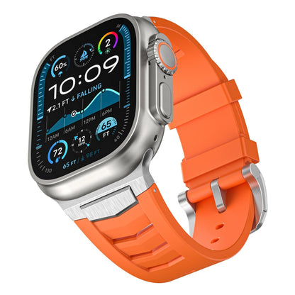 iBandGear Fluoroelastomer Band with Stainless Steel for Apple Watch - Orange - Silver