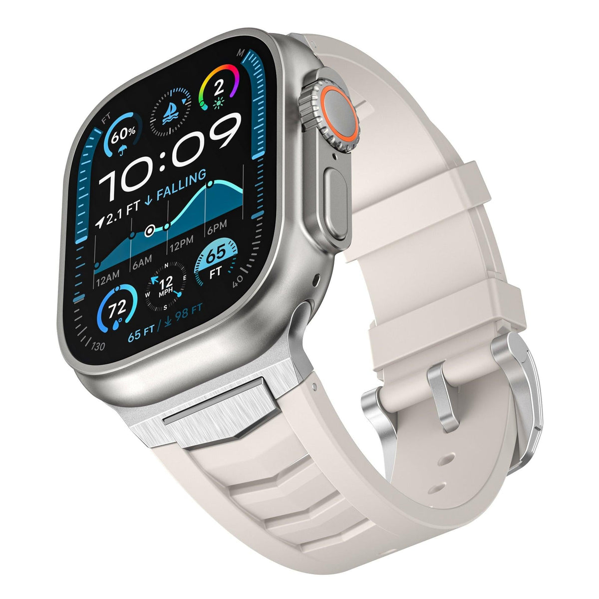iBandGear Fluoroelastomer Band with Stainless Steel for Apple Watch - Starlight - Silver