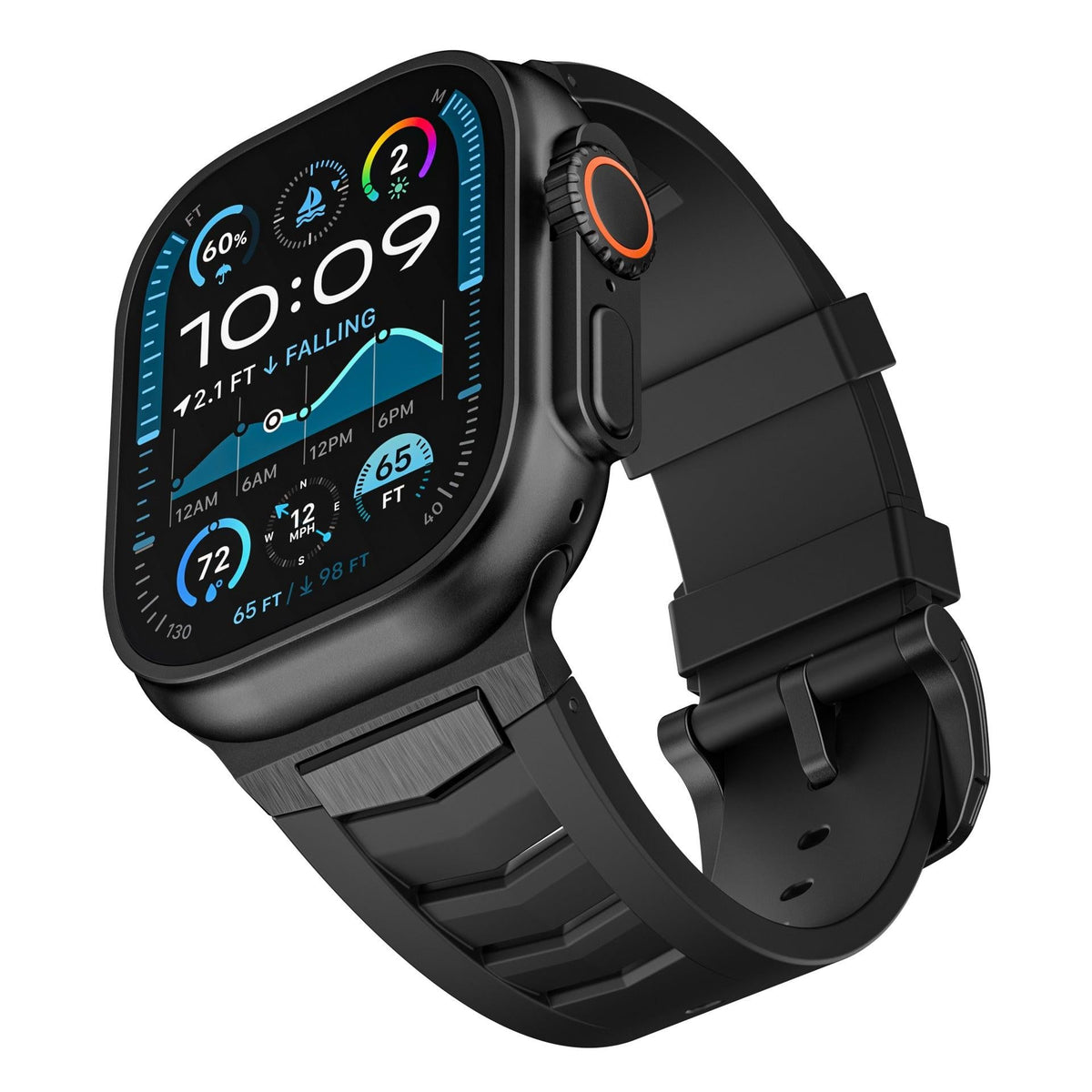 iBandGear Fluoroelastomer Band with Stainless Steel for Apple Watch - Black - Black