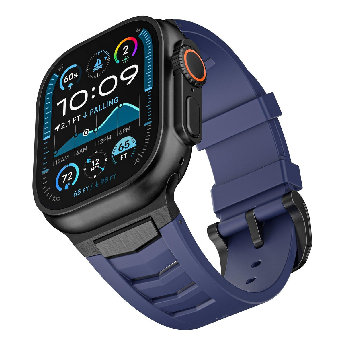iBandGear Fluoroelastomer Band with Stainless Steel for Apple Watch - Blue - Black