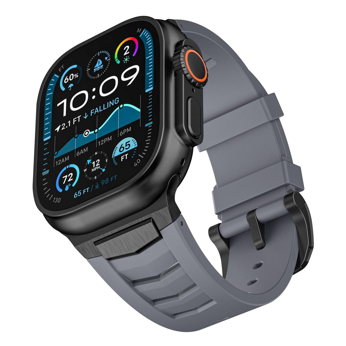 iBandGear Fluoroelastomer Band with Stainless Steel for Apple Watch - Gray - Black