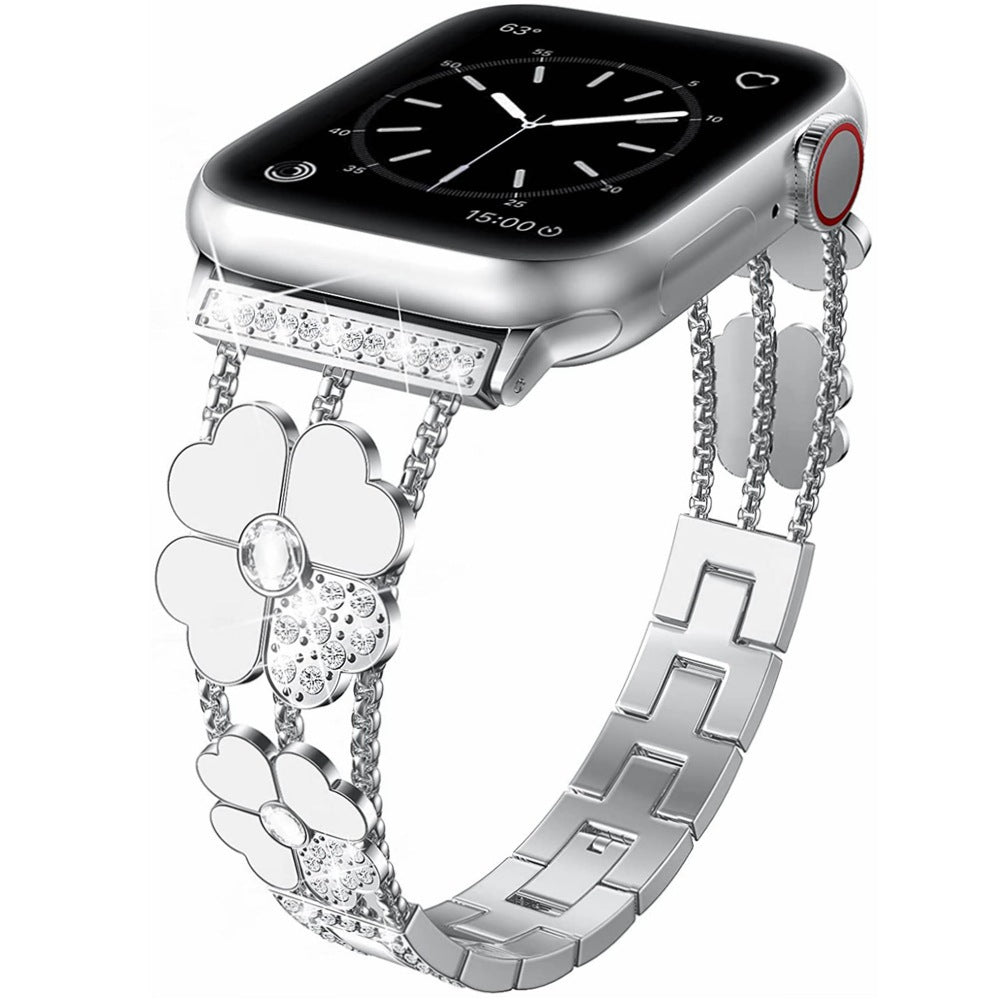 iBandGear Four-Leaf Clover Rhinestone Bracelet Band for Apple Watch - Silver-White
