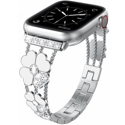 iBandGear Four-Leaf Clover Rhinestone Bracelet Band for Apple Watch - Silver-White