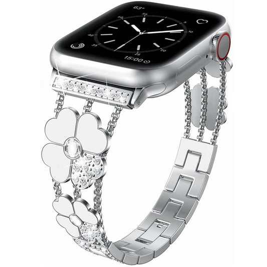 iBandGear Four-Leaf Clover Rhinestone Bracelet Band for Apple Watch - Silver-White