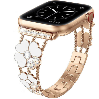 iBandGear Four-Leaf Clover Rhinestone Bracelet Band for Apple Watch - Rose Gold-White