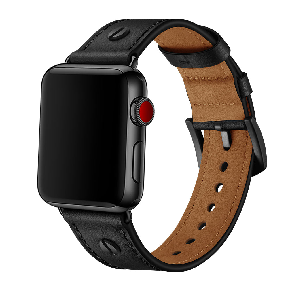 iBandGear Full Grain Leather Apple Watch Vintage One-Pin Strap - Black