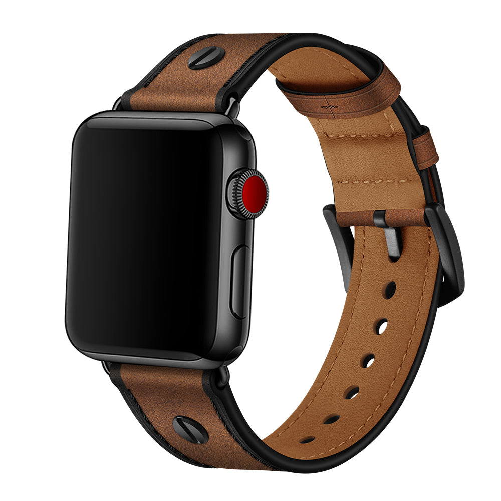 iBandGear Full Grain Leather Apple Watch Vintage One-Pin Strap - Crazy Horse Red Brown