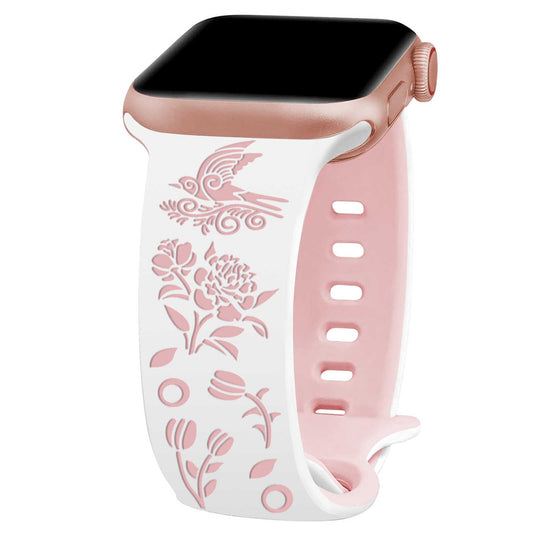 iBandGear Garden Melody Engraved Silicone Band for Apple Watch - White - Pink