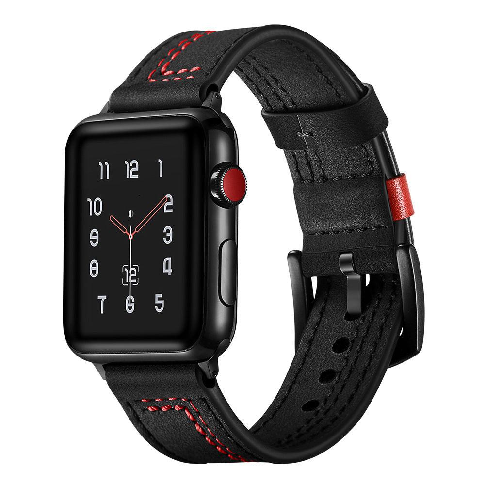 iBandGear Genuine Leather Contrast Stitch Band for Apple Watch - Black