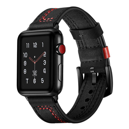 iBandGear Genuine Leather Contrast Stitch Band for Apple Watch - Black