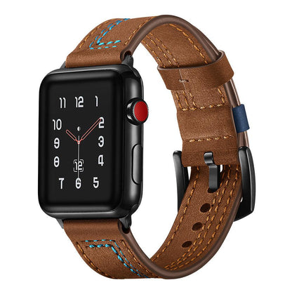 iBandGear Genuine Leather Contrast Stitch Band for Apple Watch - Brown