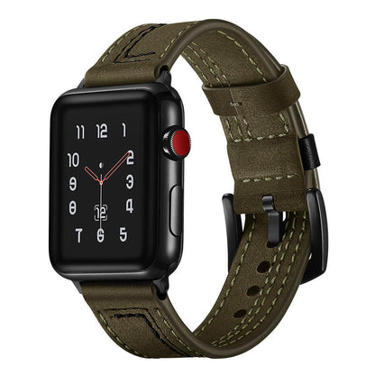 iBandGear Genuine Leather Contrast Stitch Band for Apple Watch - Green