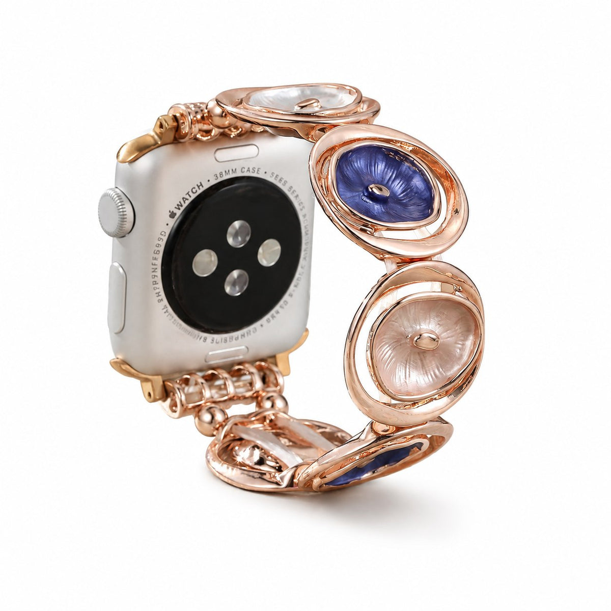 iBandGear Halo Bloom Metal Bracelet Band for Apple Watch - Rose Gold-Blue