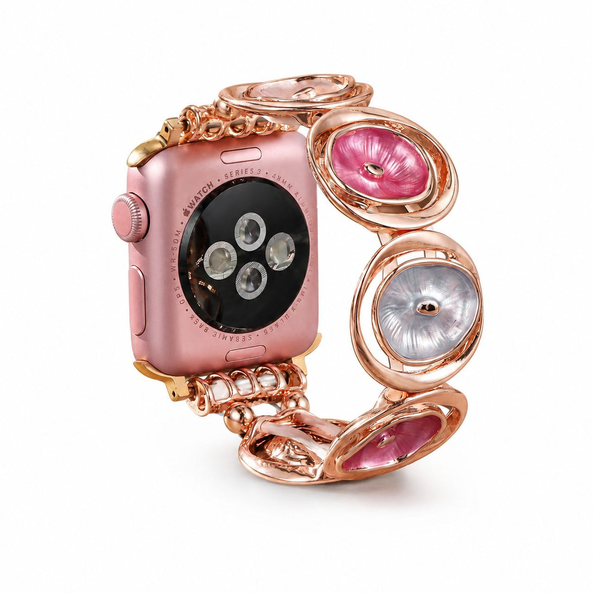 iBandGear Halo Bloom Metal Bracelet Band for Apple Watch - Rose Gold-Pink