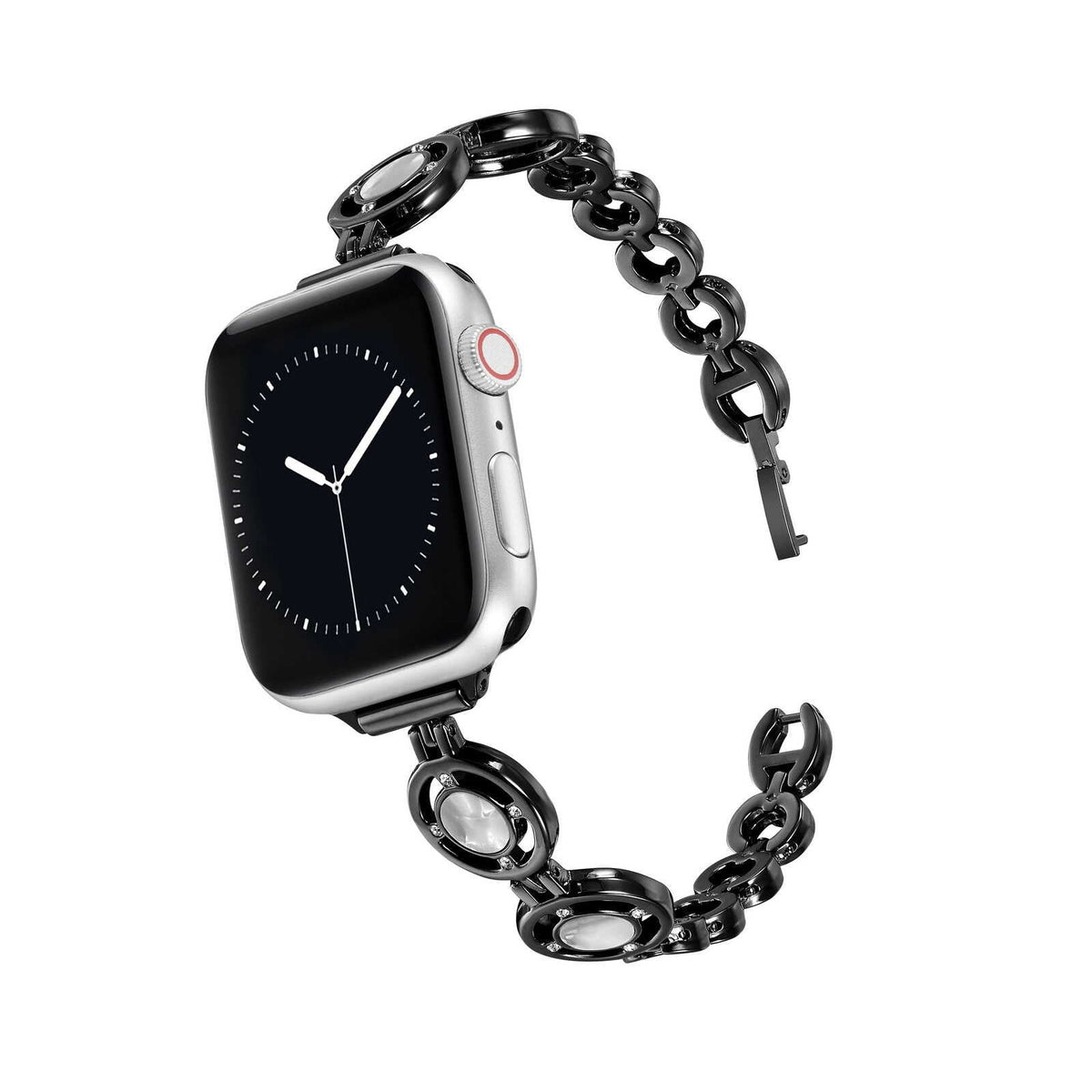 iBandGear Halo Circle Link Band for Apple Watch – Elegant Zinc Alloy Bracelet - Black-White