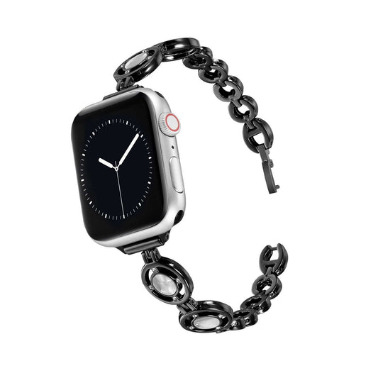 iBandGear Halo Circle Link Band for Apple Watch – Elegant Zinc Alloy Bracelet - Black-White