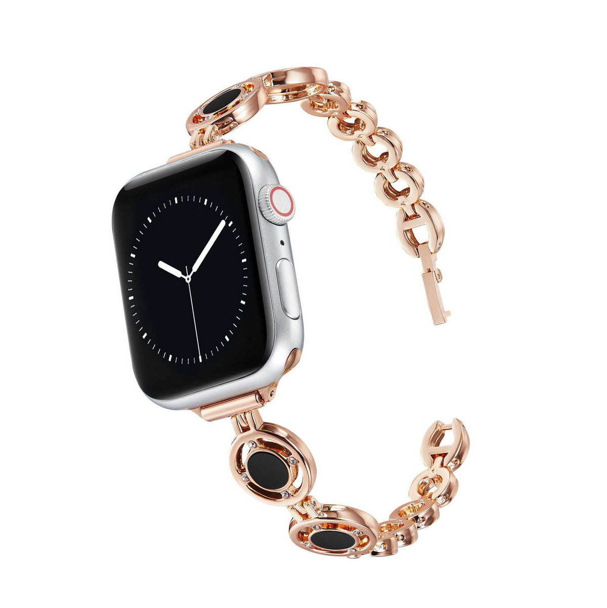 iBandGear Halo Circle Link Band for Apple Watch – Elegant Zinc Alloy Bracelet - Rose Gold-Black