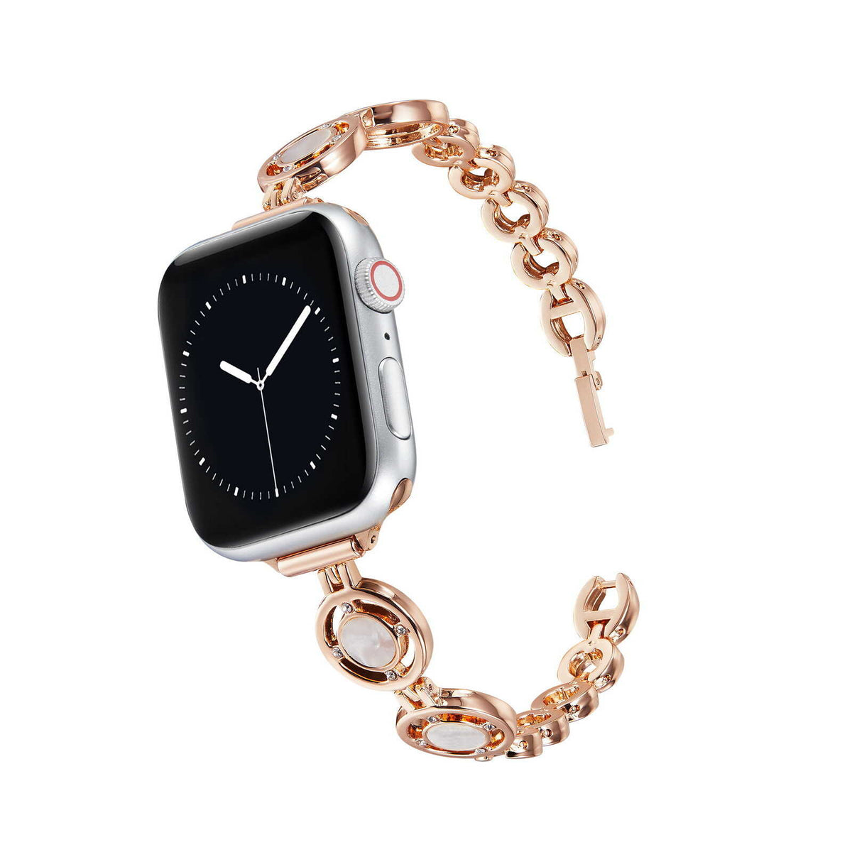 iBandGear Halo Circle Link Band for Apple Watch – Elegant Zinc Alloy Bracelet - Rose Gold-White