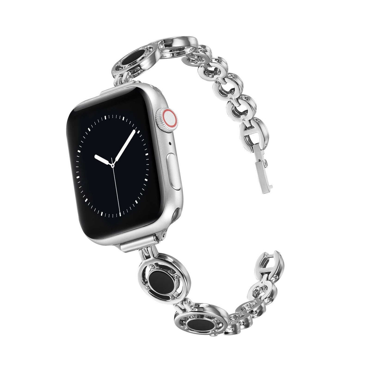 iBandGear Halo Circle Link Band for Apple Watch – Elegant Zinc Alloy Bracelet - Silver-Black