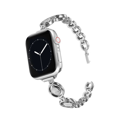 iBandGear Halo Circle Link Band for Apple Watch – Elegant Zinc Alloy Bracelet - Silver-White
