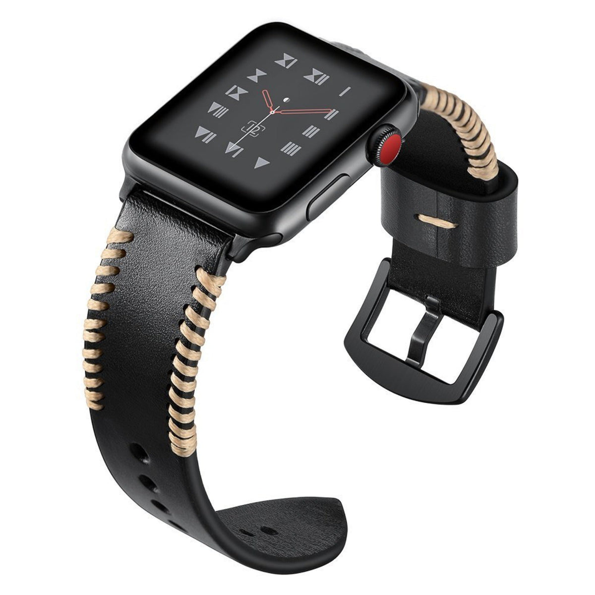 iBandGear Hand-Stitched Full-Grain Leather Band for Apple Watch - Black
