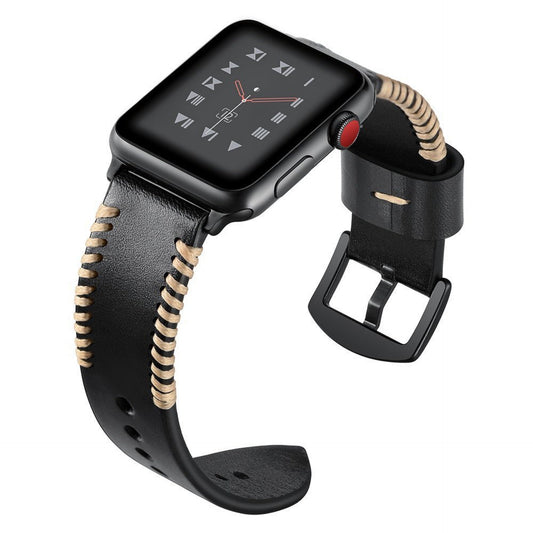 iBandGear Hand-Stitched Full-Grain Leather Band for Apple Watch - Black