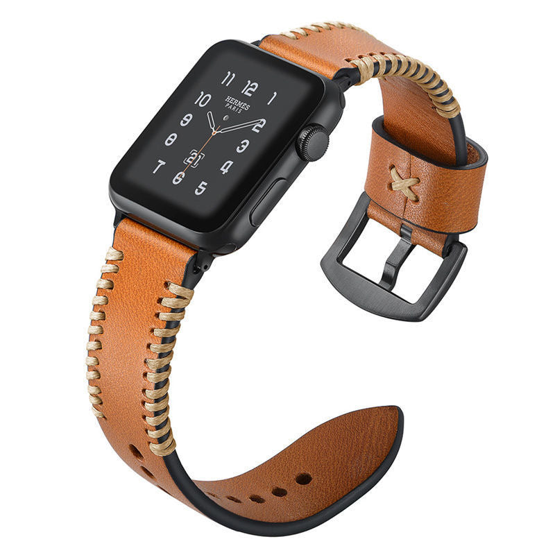 iBandGear Hand-Stitched Full-Grain Leather Band for Apple Watch - Brown