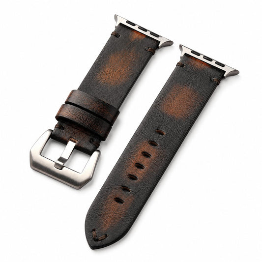 iBandGear Handcrafted Distressed Genuine Leather Band for Apple Watch - Brown-Silver
