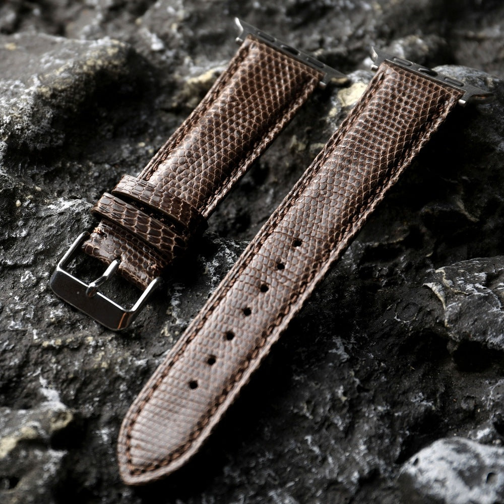 iBandGear Handcrafted Lizard Leather Band with Cowhide Lining for Apple Watch - Brown – Silver