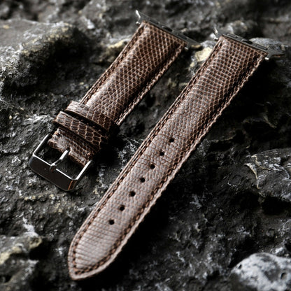 iBandGear Handcrafted Lizard Leather Band with Cowhide Lining for Apple Watch - Brown – Silver