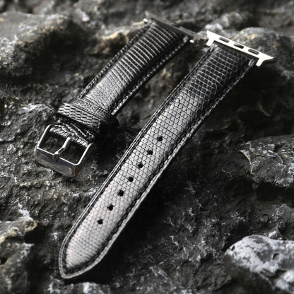 iBandGear Handcrafted Lizard Leather Band with Cowhide Lining for Apple Watch - Black – Silver