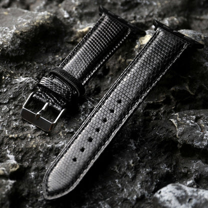 iBandGear Handcrafted Lizard Leather Band with Cowhide Lining for Apple Watch - Black – Black