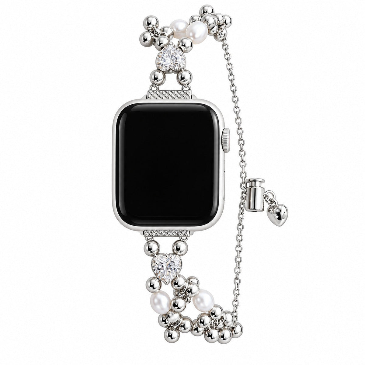 iBandGear Heart Crystal Pearl Charm Bracelet Band for Apple Watch - Silver