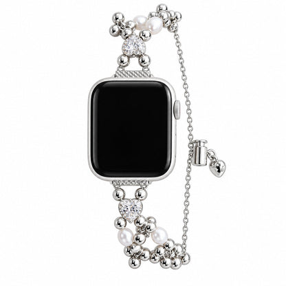 iBandGear Heart Crystal Pearl Charm Bracelet Band for Apple Watch - Silver
