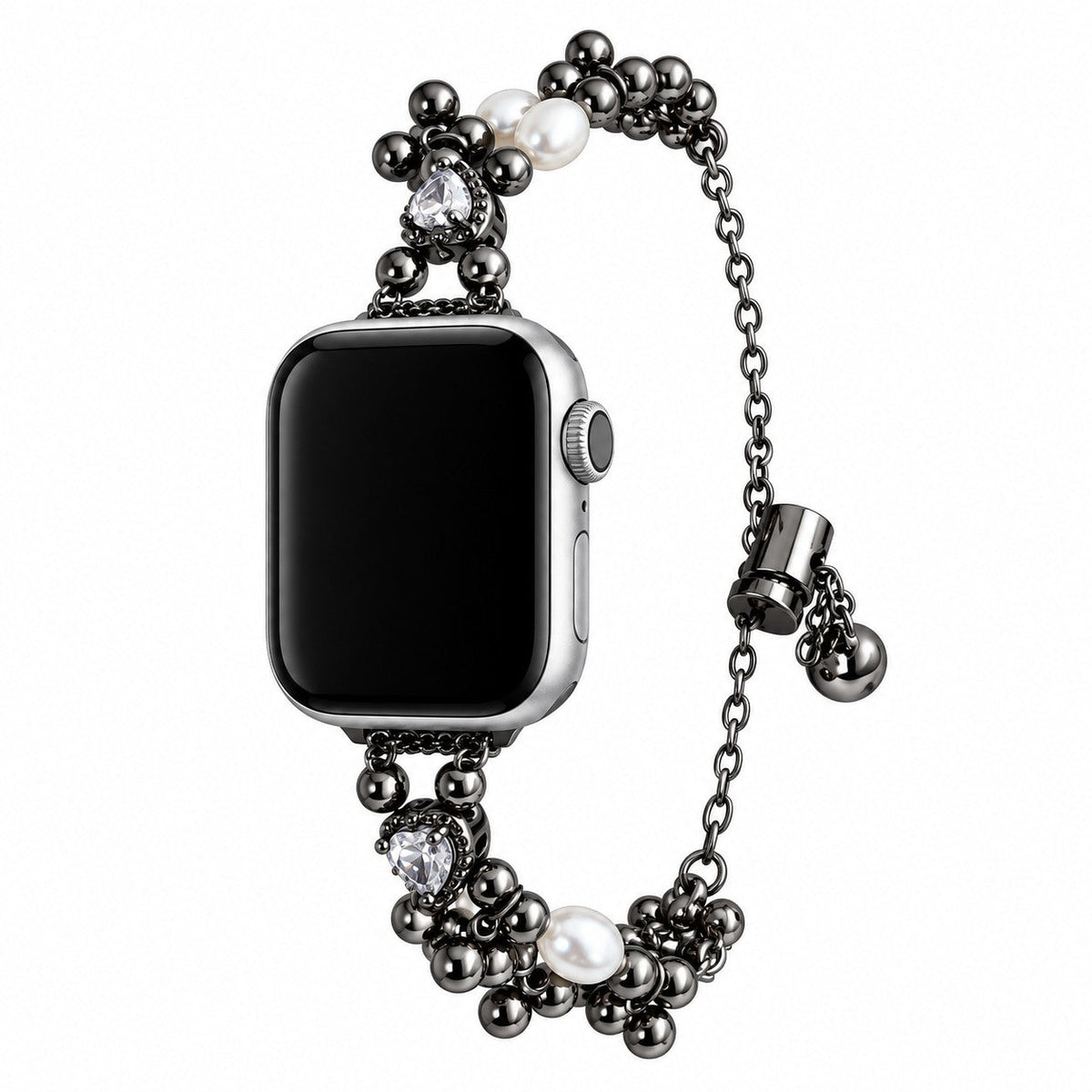 iBandGear Heart Crystal Pearl Charm Bracelet Band for Apple Watch - Black