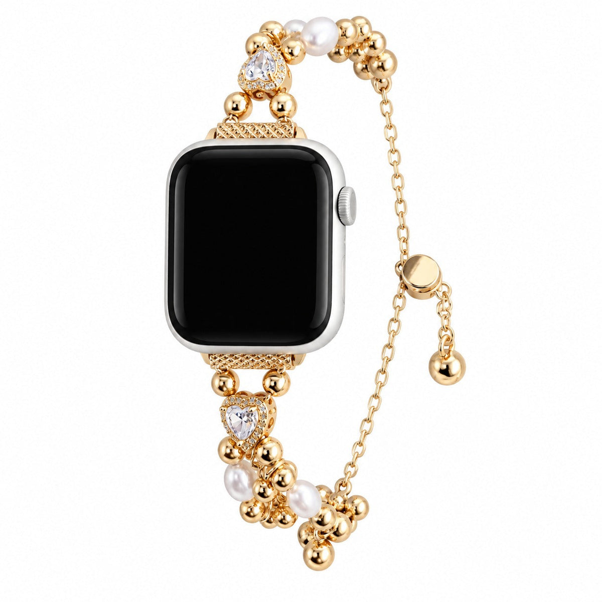 iBandGear Heart Crystal Pearl Charm Bracelet Band for Apple Watch - Gold