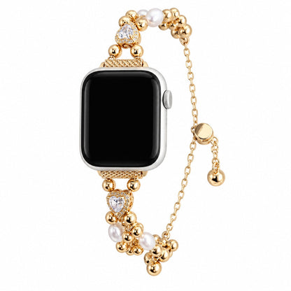 iBandGear Heart Crystal Pearl Charm Bracelet Band for Apple Watch - Gold