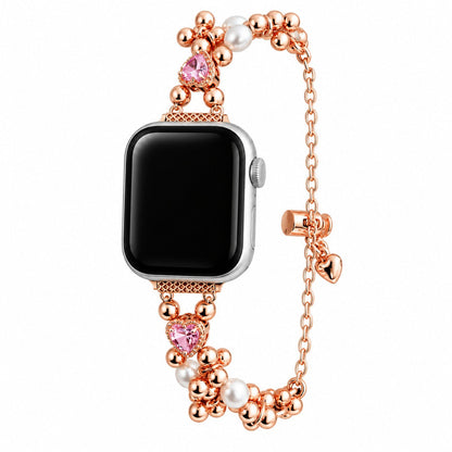 iBandGear Heart Crystal Pearl Charm Bracelet Band for Apple Watch - Rose Gold